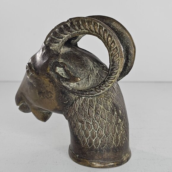 Vintage Horned Serpent Ram Goat Head Finnial Candle Snuffer Brass Pima Story - Picture 8 of 15